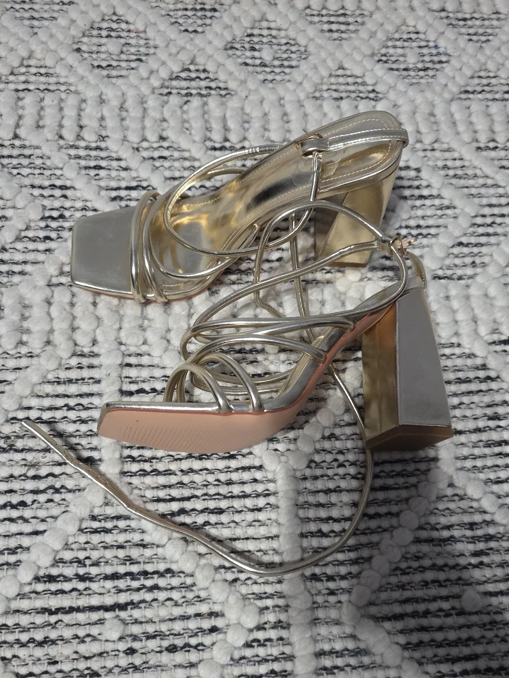 Metallic Gold Strappy Block Heel Sandals - Women